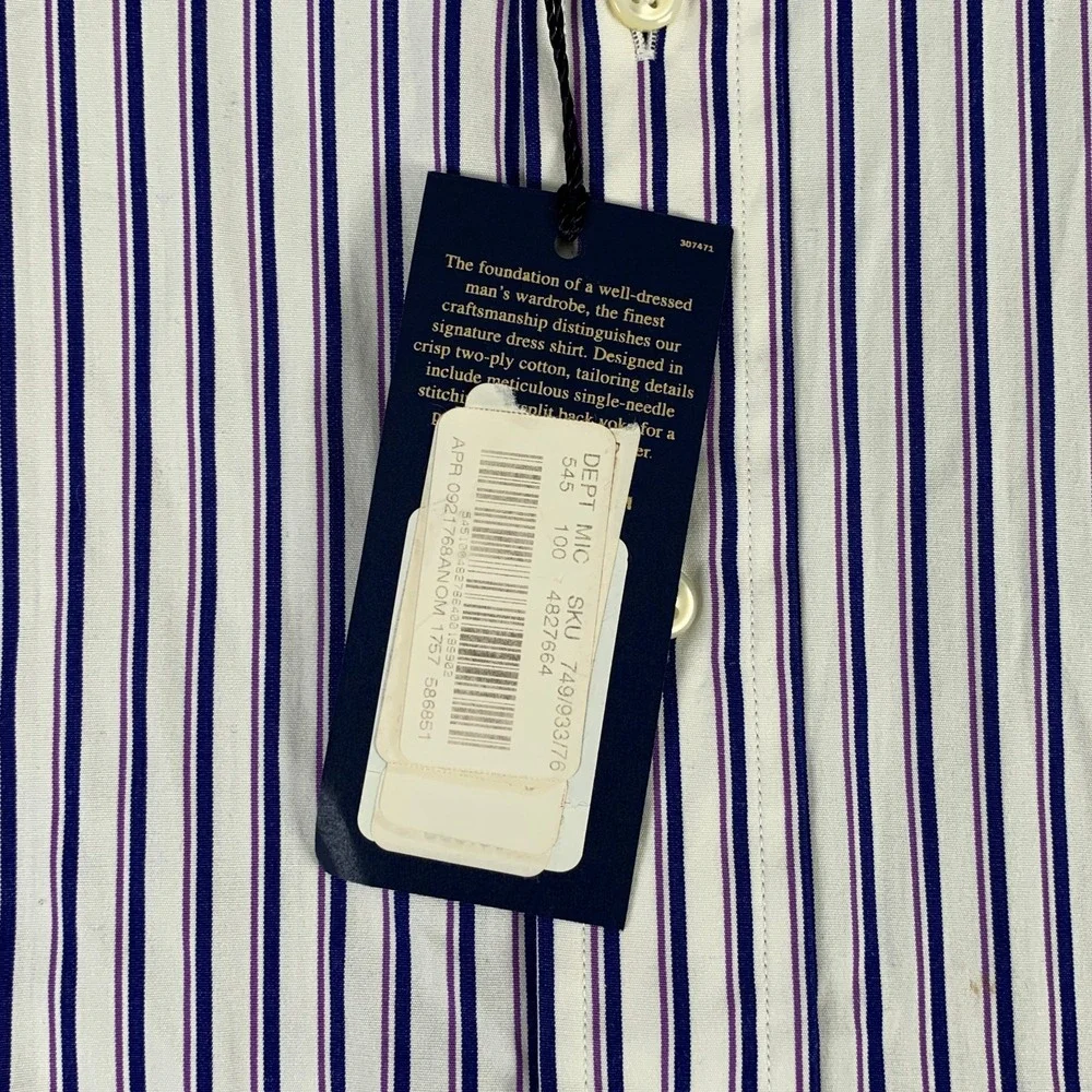 Vintage Polo Ralph Lauren Dress Shirt Men 17.5 White Striped Classy Regent NEW